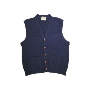 Vintage The Moors Lord Jeff Shetland Wool Cardigan Sweater Vest Navy Blue Men XL